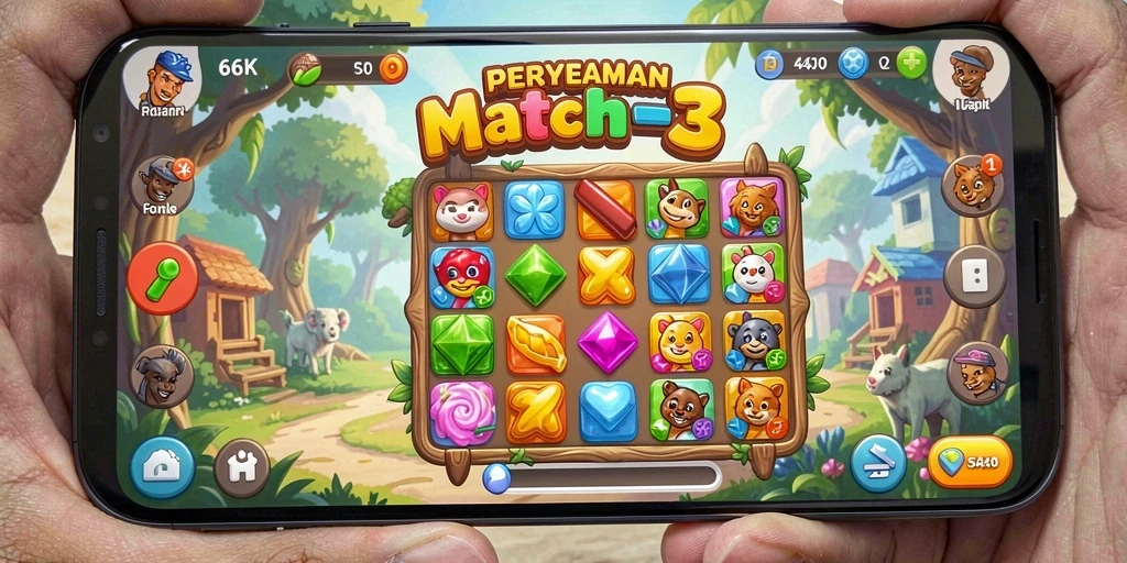 Tampilan gameplay seru dalam permainan Match-3 66K.