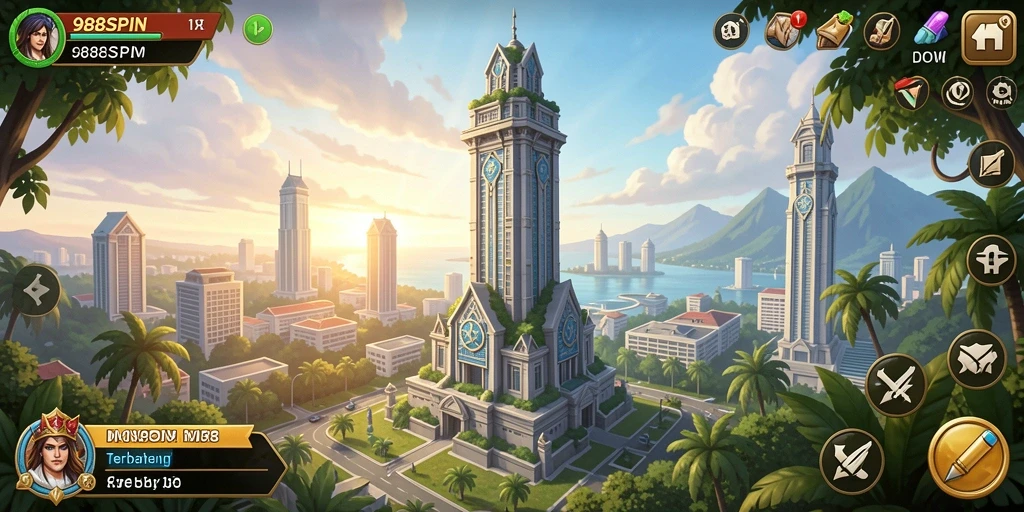 Tangkapan layar menampilkan aksi gameplay menara pertahanan yang intens.