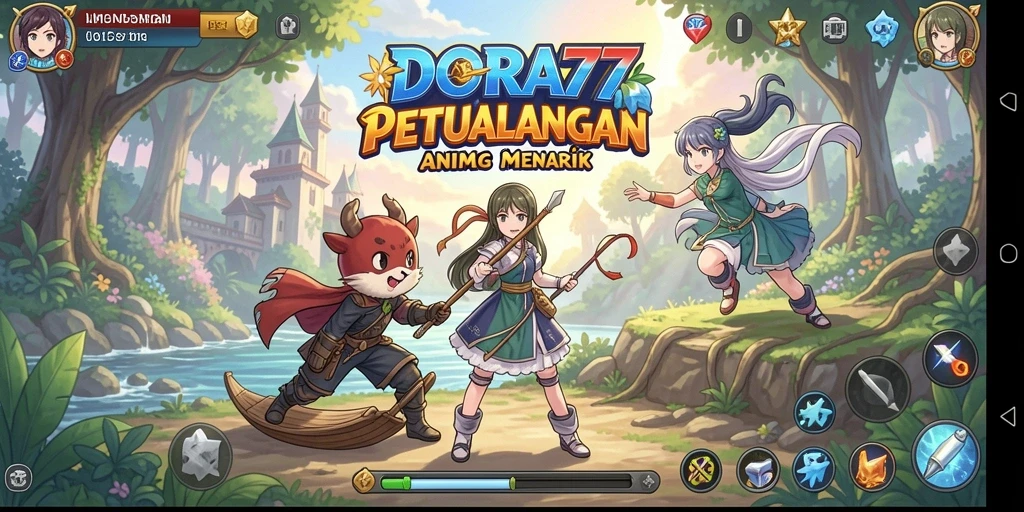 Screenshot DORA77 menampilkan aksi seru karakter anime dalam pertempuran.