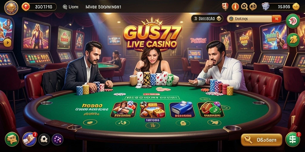 Screenshot GUS77 menampilkan gameplay seru Live Casino dengan dealer langsung.