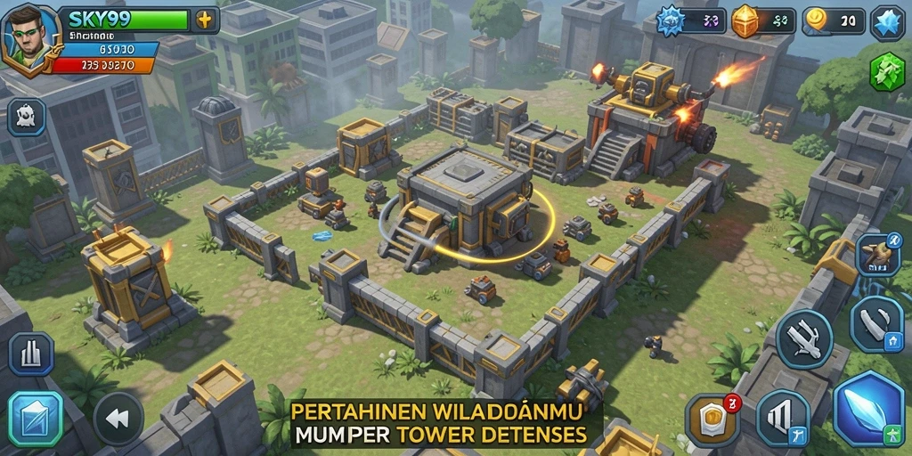 Tampilan gameplay Tower Defense yang seru dan menantang.
