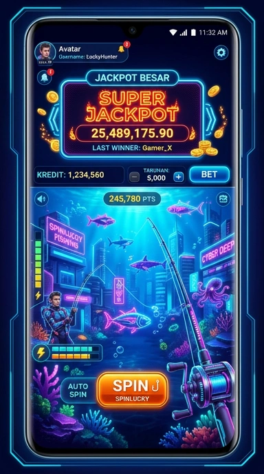 Tampilan antarmuka aplikasi spinlucky yang menarik.